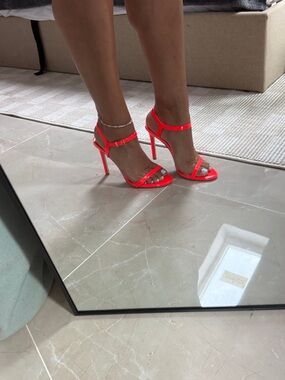 Orange High Heel Ankle-Strap Sandals